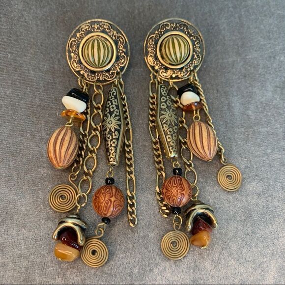 BOHEMIAN hippie gypsie style beaded chandelier dangling earrings - Picture 1 of 10